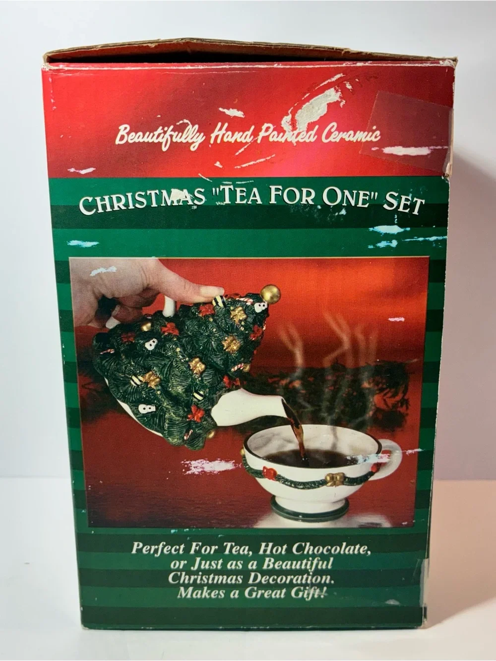 Vintage J.S.N.Y Christmas Tree Tea For One Set Hand Painted Ceramic Teapot Cup